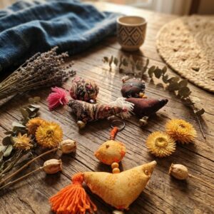 Door charms main image containing handmade birds in yellow colour